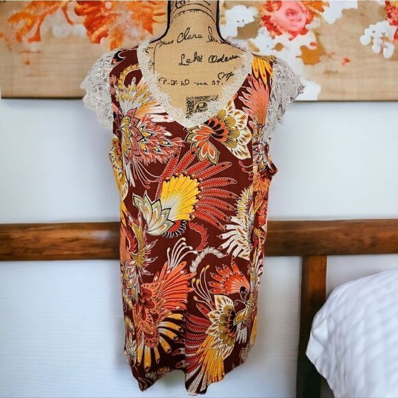 Colorful Tropical Laced Top Size XXL - Picture 1 of 6
